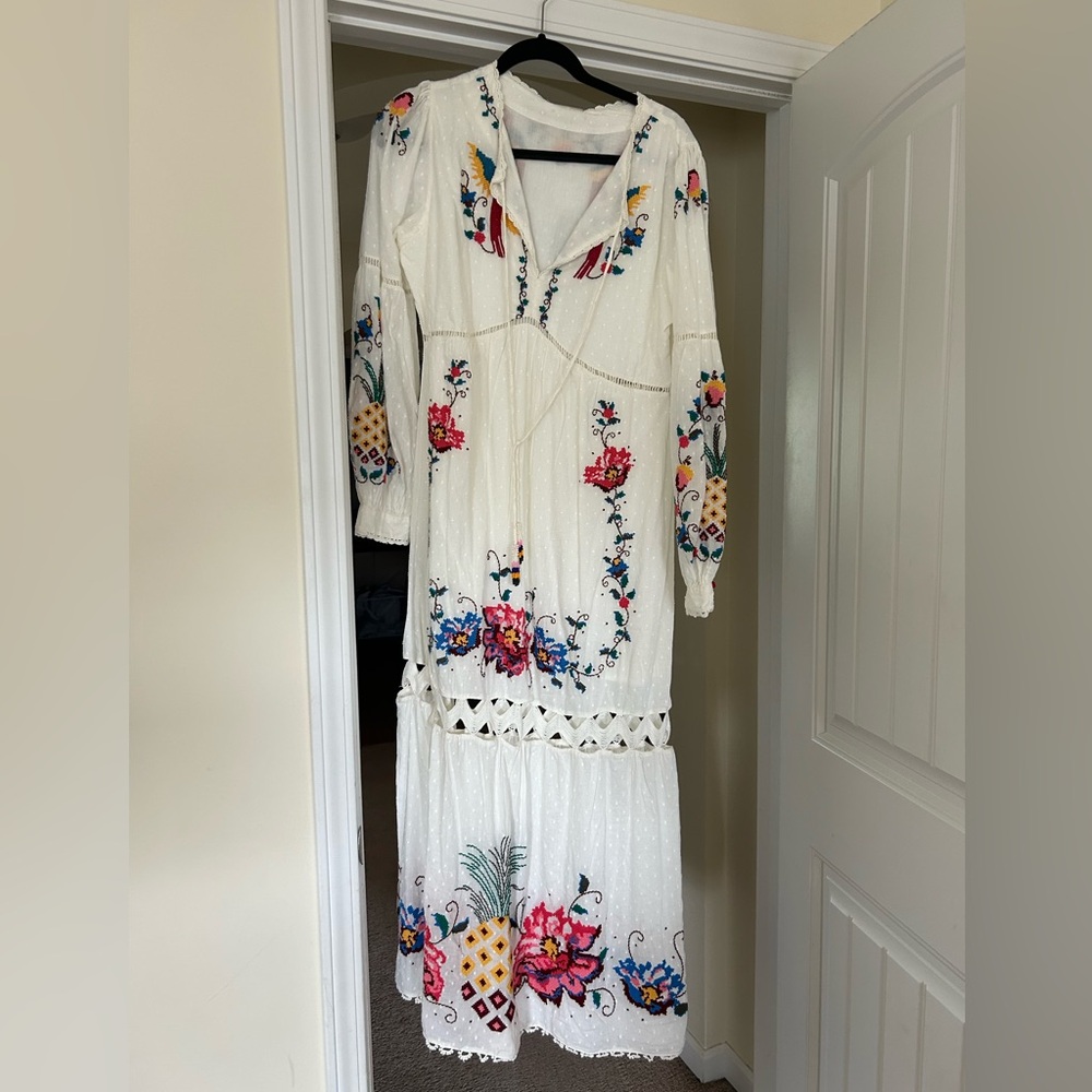 Floral Embroidered White Maxi Dress